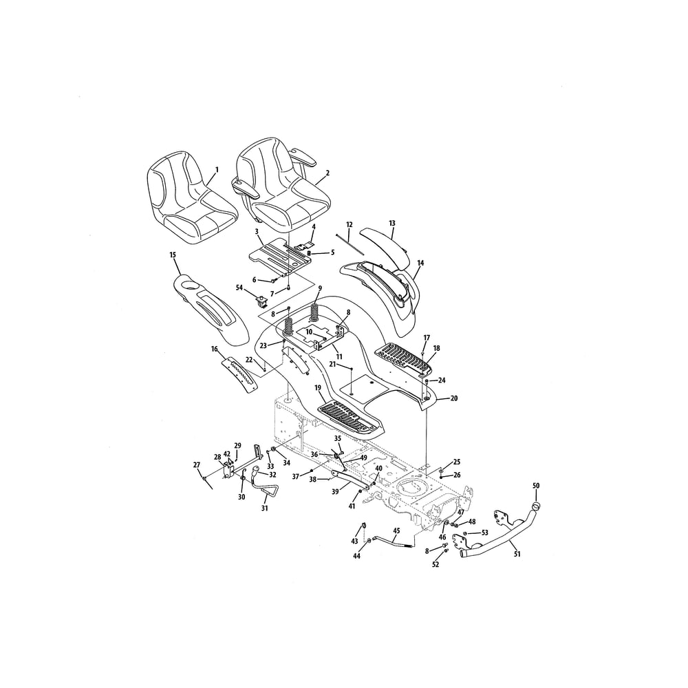 Seat/Fender/Deck Lift Diagram and Parts List for 767332  Cub Cadet Lawn Tractor